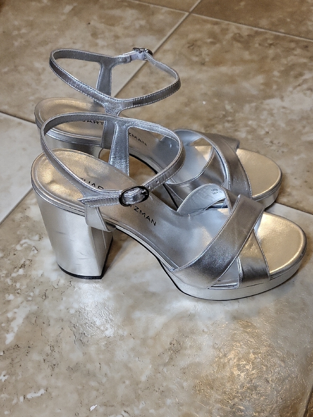 Stuart Weitzman Dayna 80 Leather Platform In Silver 10 NWT - Picture 10 of 13
